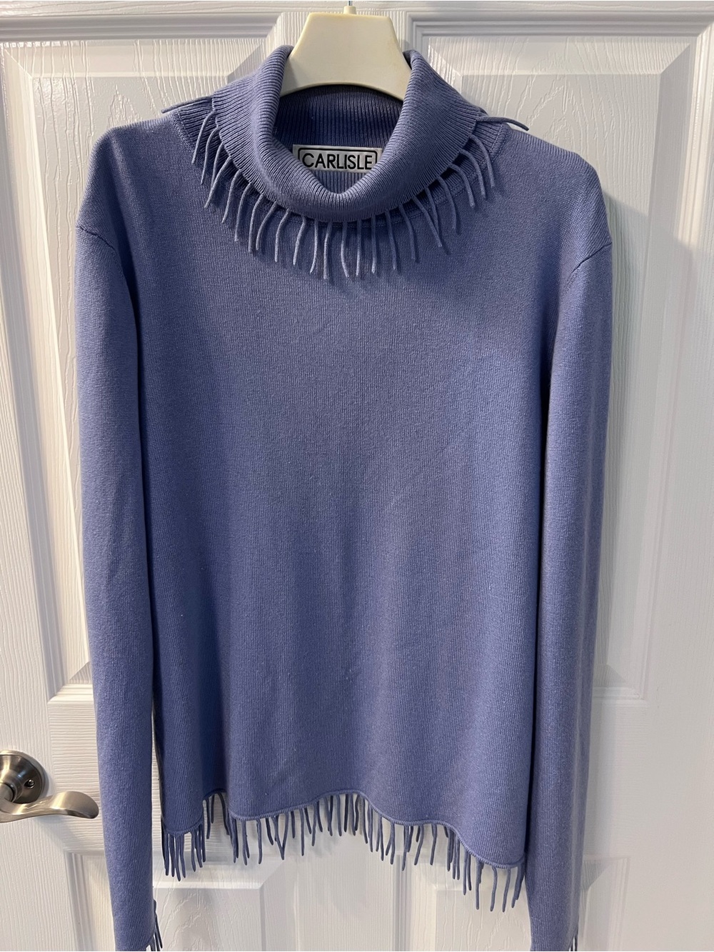 Carlisle Periwinkle Fringe Turtleneck Sweater